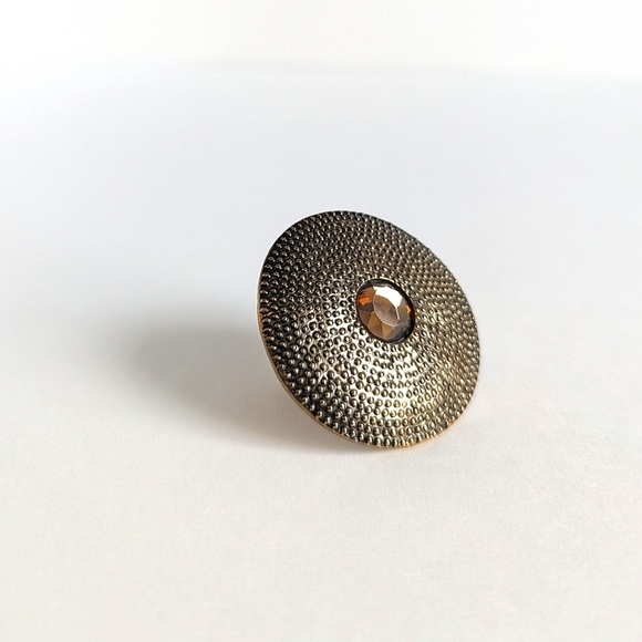 Oversized Circular Studded Medallion Faux Topaz Center Statement Cocktail Ring 7 - Picture 1 of 9